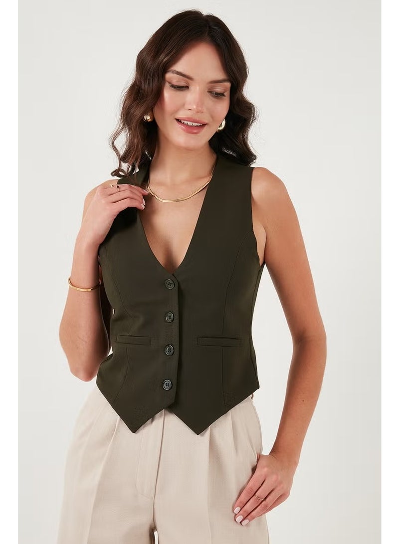 Lela Fitted Fit Buttoned V Neck Buttoned Vest Women's Vest 6696796 - Image 3